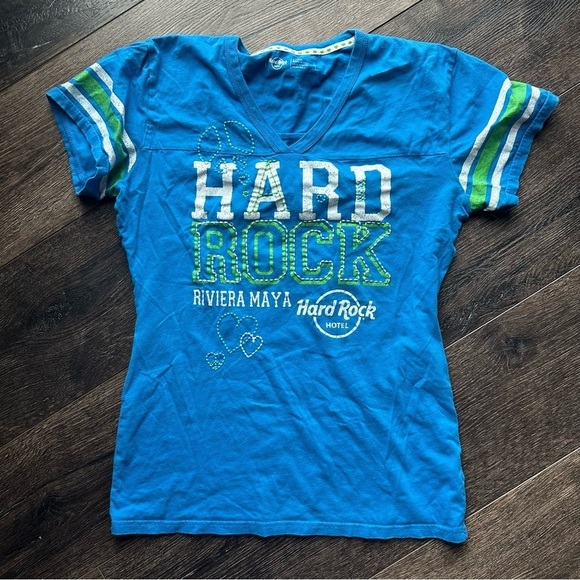 Hard Rock Cafe Tops - Hard Rock Rivera Maya Women’s Cafe Blue Green Short Sleeve Tees XL